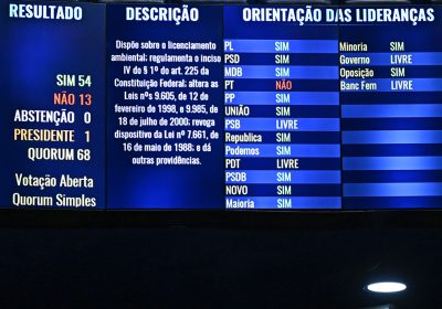 Plenário do Senado Federal durante sessão deliberativa ordinária. Ordem do dia. Na pauta, o PLP 234/2020, projeto de lei complementar que busca estimular a contratação de micros e pequenas empresas em processos de licitação pública. Painel exibe orientação das lideranças.Foto: Andressa Anholete/Agência Senado