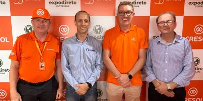 ARTICULAÇÃO: Conversa entre Soares, Colle, Magri e Schrader foi o ponto alto da participação do Sindag na feira no noroeste gaúcho