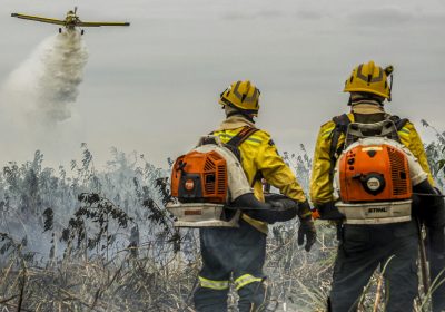 Corumbá (MS), 29/06/2024 - Com o auxílio de aviões, brigadistas do Prevfogo/Ibama combatem incêndios florestais no Pantanal. Foto: Marcelo Camargo/Agência Brasil